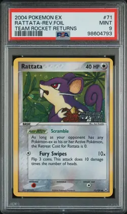2004 POKEMON EX TEAM ROCKET RETURNS #71 RATTATA-REVERSE FOIL PSA 9 - Image 1