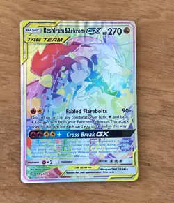 Reshiram & Zekrom GX Secret Holo Rainbow Rare 259/236 SM Cosmic Eclipse - Image 1