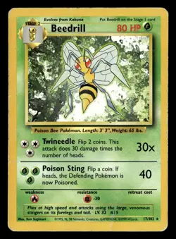Beedrill 17/102 Rare Base Set Unlimited Pokemon Card - 4 - Image 2