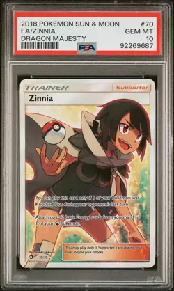 2018 POKEMON SUN & MOON DRAGON MAJESTY #70 FULL ART/ZINNIA PSA 10 - Image 1