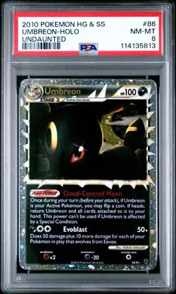 2010 POKEMON HEARTGOLD & SOULSILVER UNDAUNTED #86 UMBREON PRIME HOLO PSA 8 - Image 1
