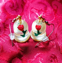 Walt Disney Beauty and The Beast Enchanted Mini Rose In A Dome Pierced Earrings - Image 1