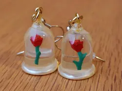 Walt Disney Beauty and The Beast Enchanted Mini Rose In A Dome Pierced Earrings - Image 3