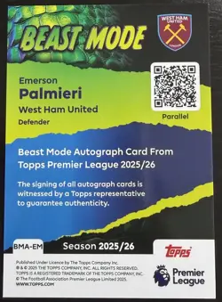 2025-26 Topps Premier League Emerson Palmieri Beast Mode Orange Auto /25 SP - Image 2