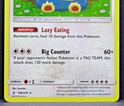 2019 Pokemon SM Unbroken Bonds Snorlax Holo Rare #158/214 - Image 3