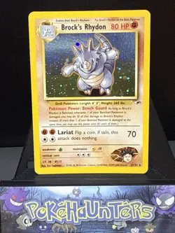 Pokemon Card Brock's Rhydon 2/132 Holo Rare Gym Heroes WOTC Near Mint - Image 1