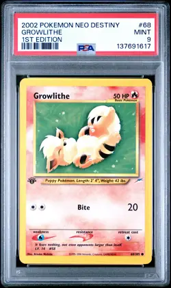 2002 POKEMON NEO DESTINY 1ST ED #68 GROWLITHE PSA 9 - Image 1