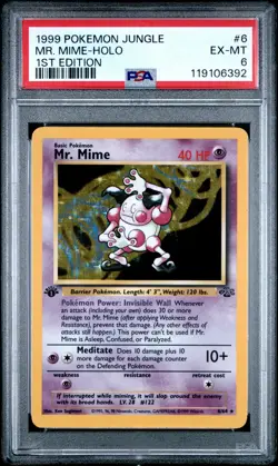 1999 POKEMON JUNGLE 1ST ED #6 MR. MIME-HOLO PSA 6 - Image 1