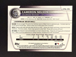 2025 Bowman Chrome Auto Cameron Nelson 1st Bowman #CPA-CN Colorado Rockies - Image 2