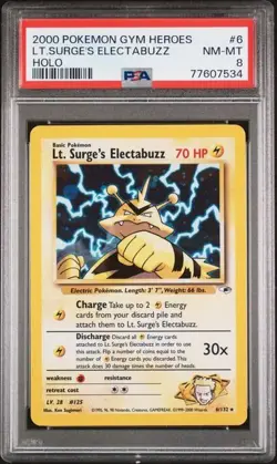 2000 Pokemon Gym Heroes Lt. Surge's Electabuzz Holo Rare 6/132 PSA 8 NM-MT - Image 1