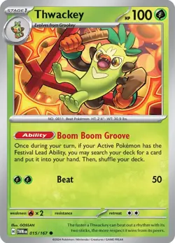 POKEMON TWILIGHT MASQUERADE THWACKEY 015/167 PACK FRESH - Image 1