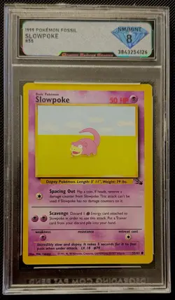 Pokemon 1999 Fossil Slowpoke 55/62 Regular Common English DSG 8 Graded - Image 1