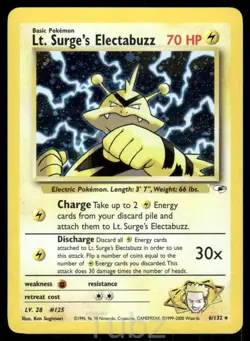 Lt. Surge's Electabuzz 6/132 Holo Rare Gym Heroes Pokemon Unlimited Holo MP - Image 1
