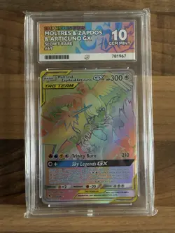 2019 Pokemon Hidden Fates Moltres Zapdos Articuno GX 69/68 Secret Rainbow ACE 10 - Image 1
