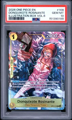 2026 ONE PIECE PROMOS ILLUSTRATION BOX VOL.6 #108 DONQUIXOTE ROSINANTE PSA 10 - Image 1
