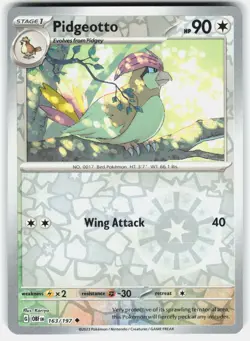 Pidgeotto 163/197 Uncommon Obsidian Flames Pokemon Reverse Holo Near Mint - Image 1