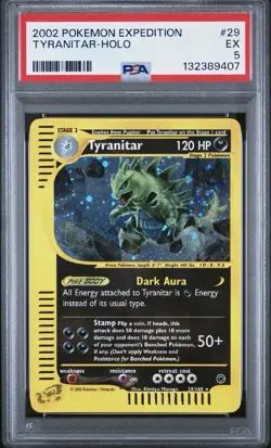 Pokemon TCG Expedition Tyranitar Holo 029/165 #29 PSA 5 *SWIRL* - Image 1