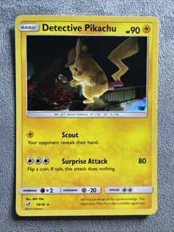 Detective Pikachu 10/18 Rare Detective Pikachu Pokemon - Image 1