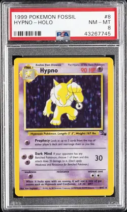 1999 POKEMON FOSSIL #8 HYPNO-HOLO PSA 8 - Image 1
