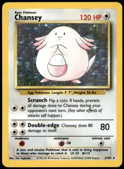 Chansey 3/102 Holo Rare Base Set Unlimited Pokemon MP - Image 1