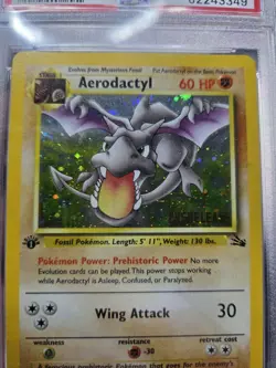Pokemon PSA 9 Aerodactyl #1 Cosmos Holo 1st Ed Fossil Prerelease 1999 English - Image 3