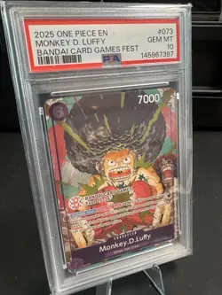 Bandai One Piece CCG Monkey D. Luffy OP07-073 Card Games Fest PSA 10 Foil - Image 1