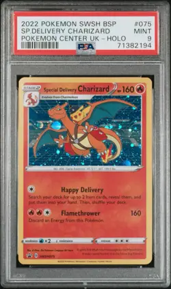 PSA 9 Special Delivery Charizard Pokemon Center 2022 UK Holo Black Star Promo - Image 1
