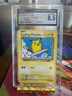Pokemon TCG Surfing Pikachu Evolutions Card 111/108 Regular Secret Rare CGC 8.5 - Image 1