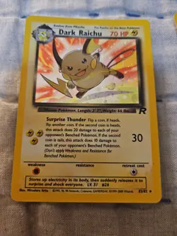 Vintage Pokemon TCG Dark Raichu 83/82 Team Rocket Holo Rare Card LP - Image 1