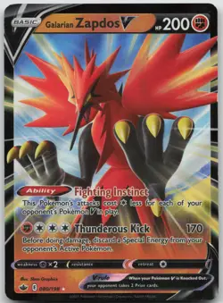 Galarian Zapdos V 080/198 Holo V Rare Chilling Reign Pokemon Near Mint - Image 1