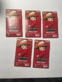 LOT OF 5 - One Piece OP-13 Carrying on His Will Sleeved Booster Packs - SEALED - Image 1