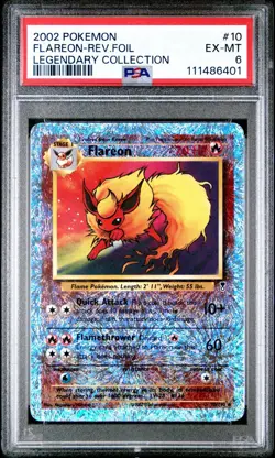 FLAREON 10/110 PSA 6 LEGENDARY COLLECTION REVERSE HOLO POKEMON CARD ENGLISH - Image 1