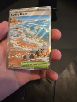 Surfing Beach 114/086 Me04: Chaos Rising Holo Full Art Rare Trainer Pokemon Card - Image 3