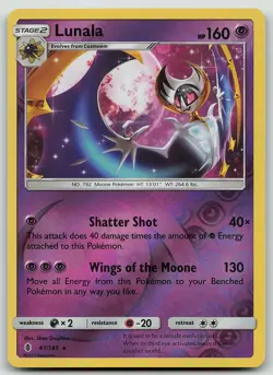 Pokemon Lunala 61/145 Guardians Rising Rare Reverse Holo NM - Image 1