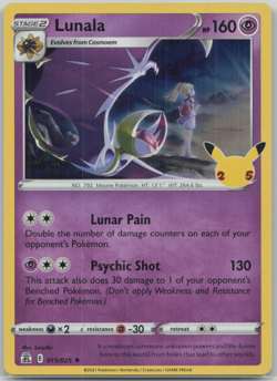 Lunala – Pokemon TCG Celebrations 015/025 Holo Rare LP - Image 1