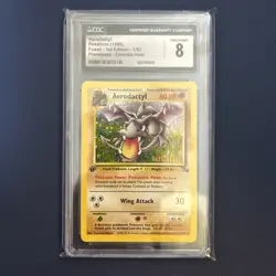 COSMOS HOLO Aerodactyl Prerelease 1/62 1st Edition Pokemon Fossil CGC 8 Stamped - Image 1