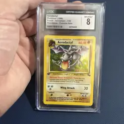 COSMOS HOLO Aerodactyl Prerelease 1/62 1st Edition Pokemon Fossil CGC 8 Stamped - Image 2