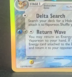 2005 Pokemon EX Delta Species VAPOREON Rev Holo Foil 18/113 MP - Image 5