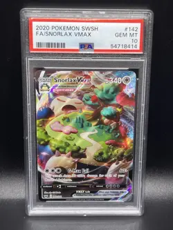 Snorlax VMAX PSA 10 Full Art Sword And Shield Base Set 142/202 Pokemon Card FA - Image 1