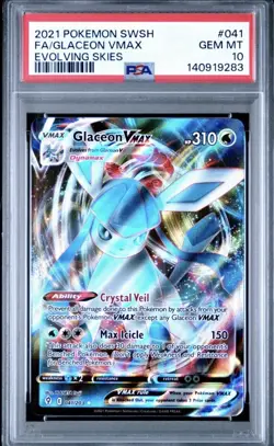 POKEMON SWORD & SHIELD EVOLVING SKIES #041 FULL ART/GLACEON VMAX PSA 10 New Cert - Image 1
