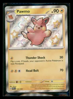 Pawmo 143/091 Shiny Rare Paldean Fates Pokemon Holo Near Mint - Image 1