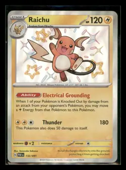 Raichu 132/091 Shiny Rare Paldean Fates Pokemon Holo Near Mint - Image 1