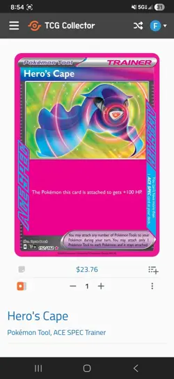 Pokemon TCG Hero's Cape 152/162 SV05 Temporal Forces Ace SPEC Rare Holo Trainer - Image 2