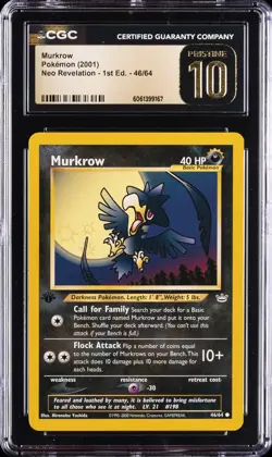2001 POKEMON NEO REVELATION - 1ST ED. #46/64 MURKROW CGC 10 PRISTINE - Image 1