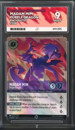 Disney Lorcana Madam Mim Purple Dragon Enchanted #208/204 ACE 9 (NOT PSA) - Image 2