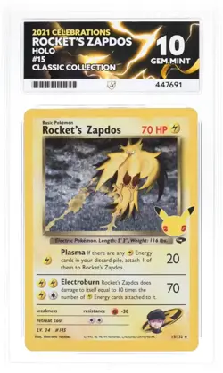 ACE 10 Rocket's Zapdos Holo Celebrations 15/132 Perfect Ace 10 Label Graded Card - Image 1