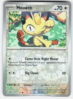 Meowth 052/165 Common 151 Pokemon Reverse Holo Near Mint - Image 1