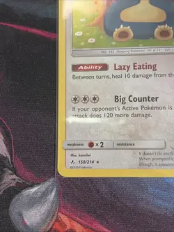 2019 Pokemon Sun & Moon Unbroken Bonds Snorlax Holo #158/214 - Image 5