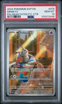 2024 POKEMON PALDEAN FATES POKEMON CENTER ETB PROMO SVP #075 MIMIKYU PSA 10 - Image 1