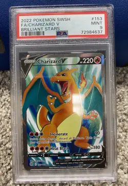 2022 POKEMON SWORD & SHIELD BRILLIANT STARS #153/172 FULL ART/CHARIZARD V PSA 9 - Image 1
